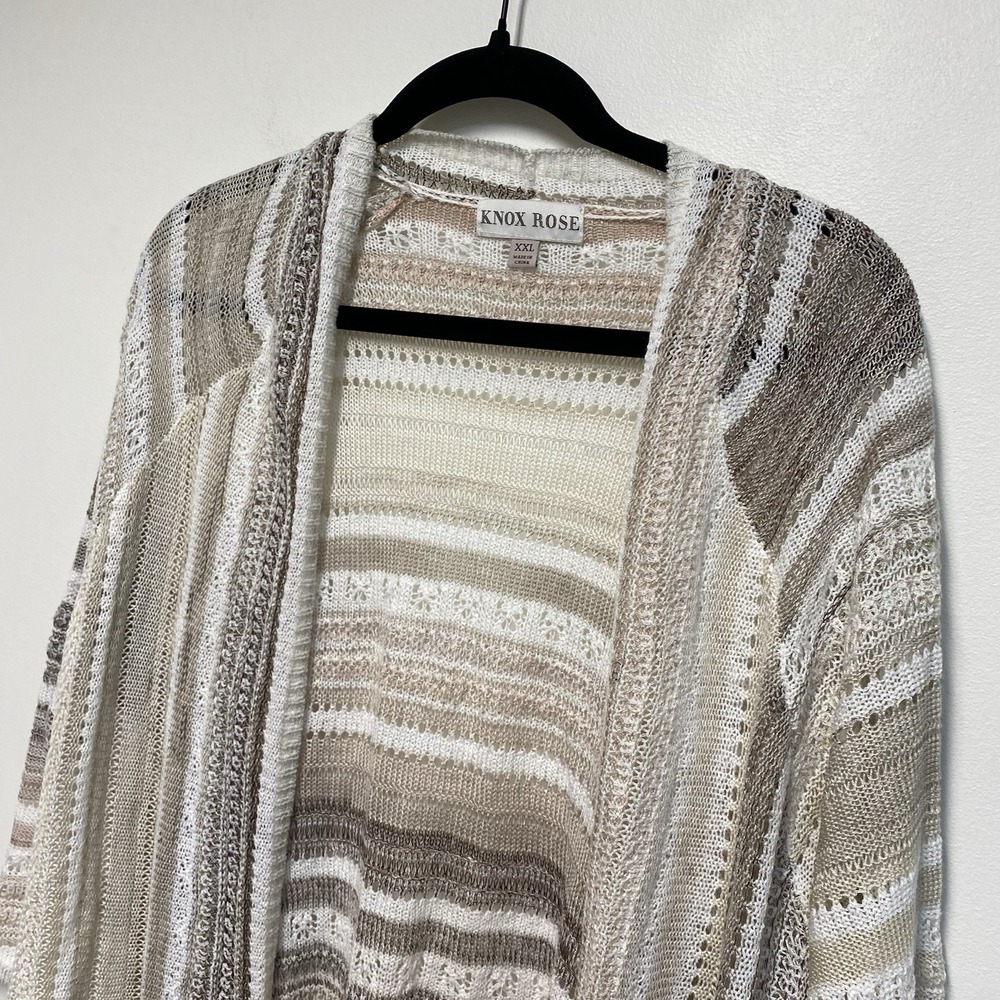 Knox Rose Cardigan Women Size 2XL Open Front Long Sleeve Stripes Earth Tones - Picture 2 of 9
